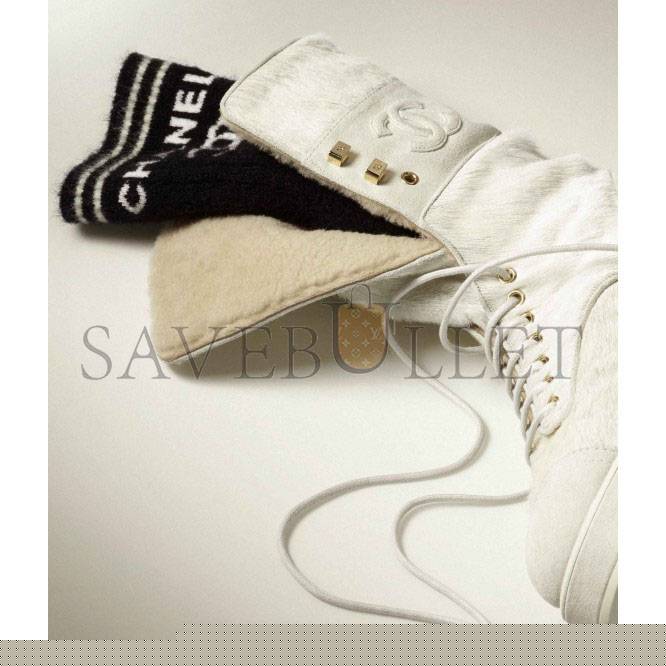 Ch*el lace-ups calfskin, knit & suede calfskinwhite & black g39506 y56127 k4955