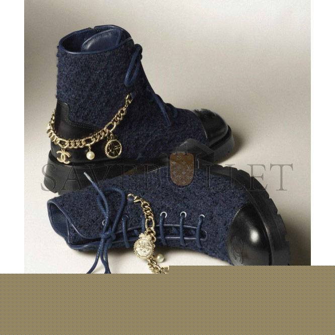 Ch*el lace-ups wool tweed, calfskin & metalnavy blue & black g39393 y56125 k4839