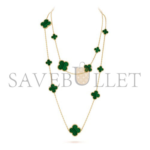 V*N CL*F arpels magic alhambra long necklace, 16 motifs - yellow gold, malachite vcaro2af00