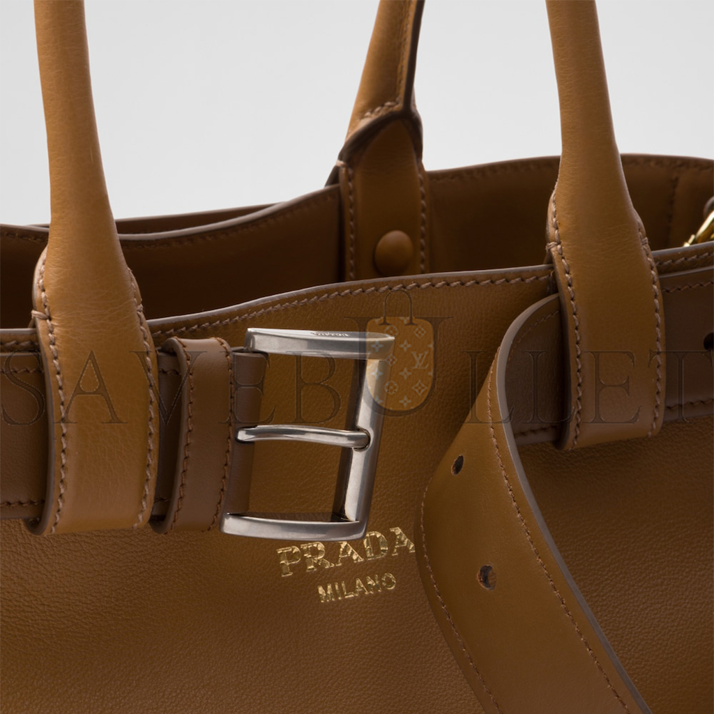 Pra*a buckle large leather handbag with belt 1ba416 (37*27*14cm)