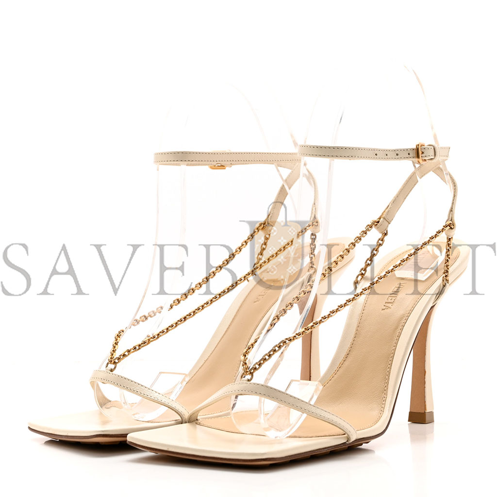 bo*te*ga Ve*ne*ta lambskin stretch chain strap 90mm sandals 375 sea salt