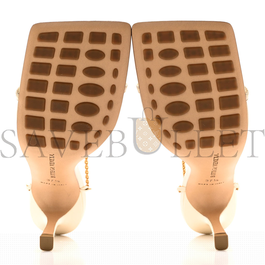 bo*te*ga Ve*ne*ta lambskin stretch chain strap 90mm sandals 375 sea salt