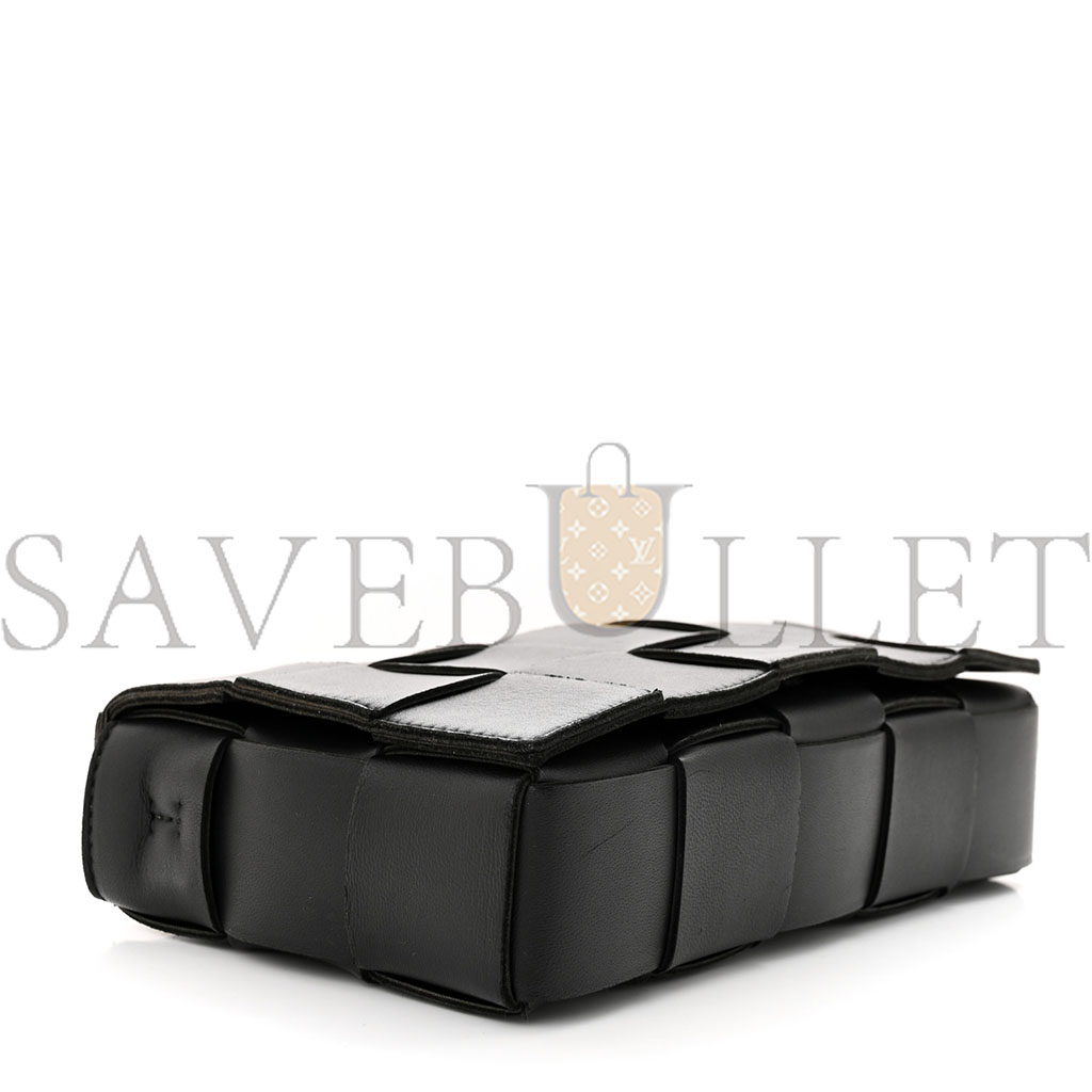 bo*te*ga Ve*ne*ta lambskin maxi intrecciato cassette crossbody bag black (23*15*5.5cm)
