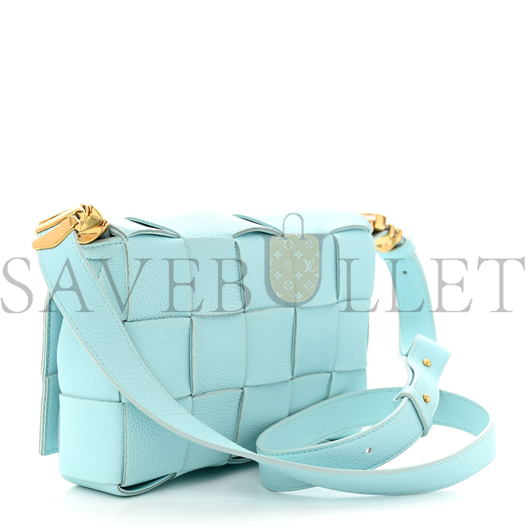 bo*te*ga Ve*ne*ta grained calfskin maxi intrecciato cassette crossbody bag pale blue (23*15*5.5cm)
