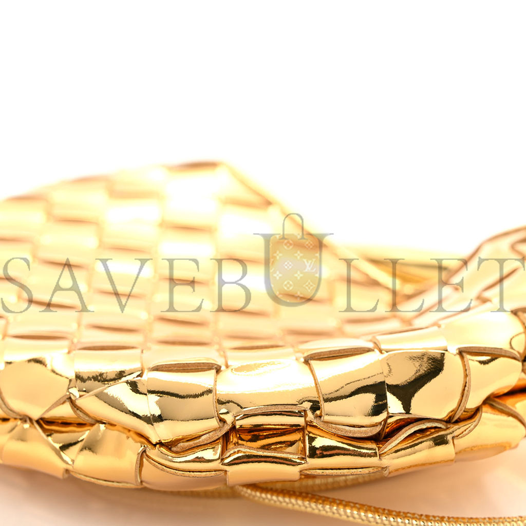 bo*te*ga Ve*ne*ta mirror laminated nappa intrecciato mini sardine bag gold (20*15*3cm)
