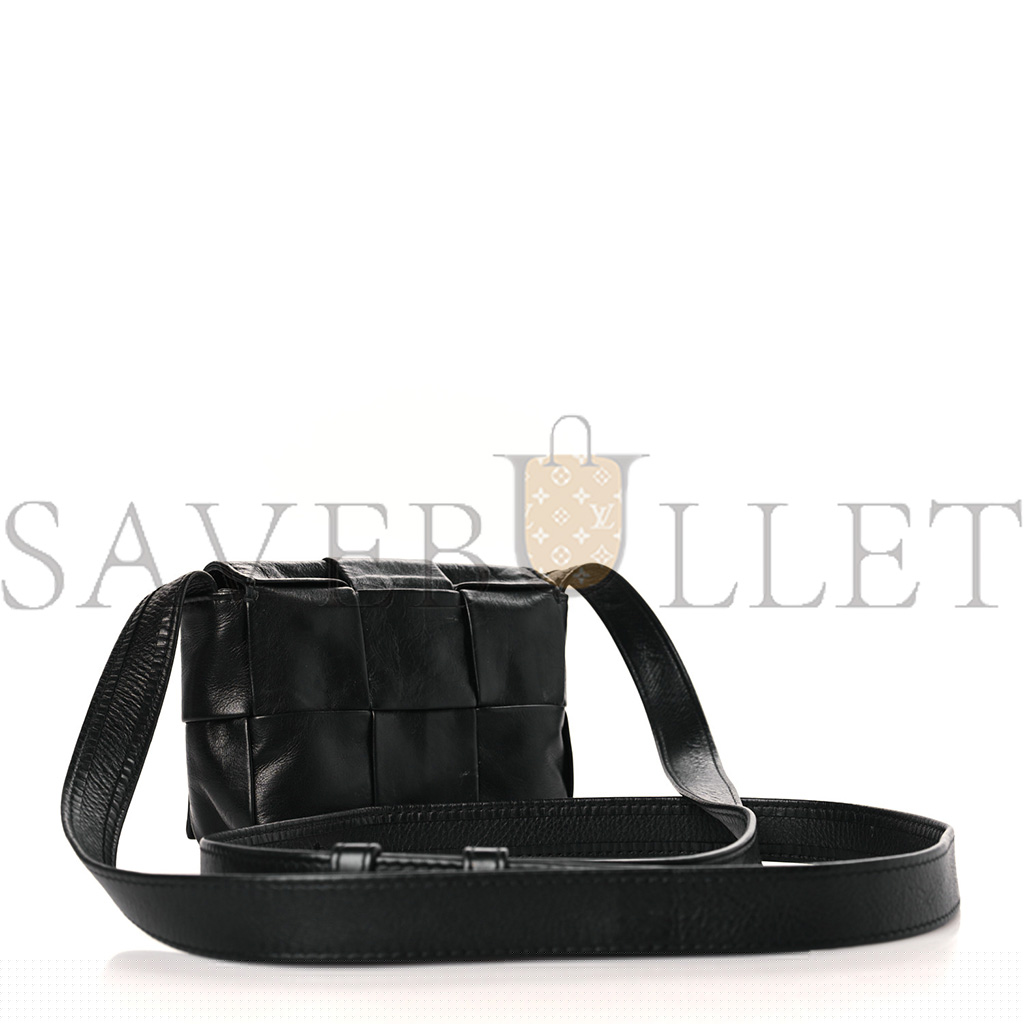 bo*te*ga Ve*ne*ta paper calfskin maxi intreccio extra mini cassette crossbody bag black (13*9*5cm)