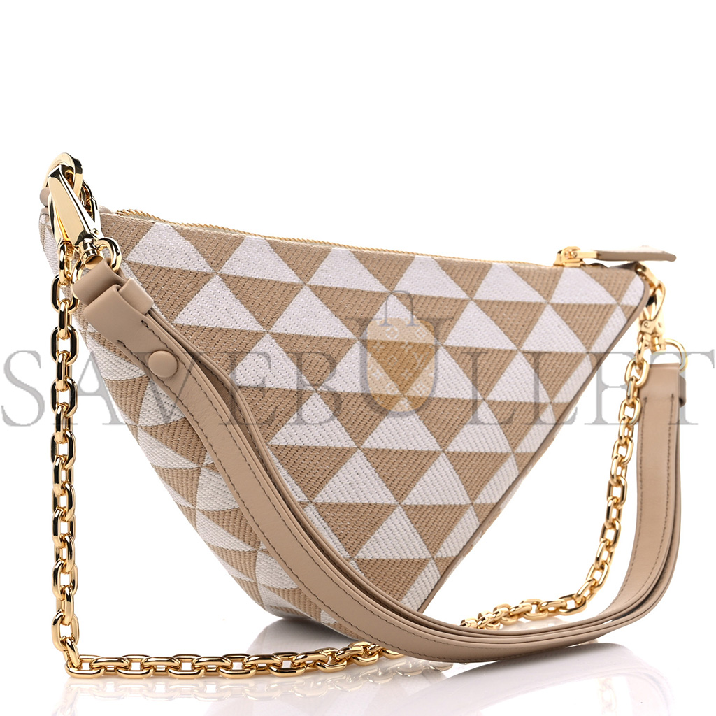 Pra*a jacquard triangolo symbole embroidered mini triangle shoulder bag beige chalk white (27*15*6cm)