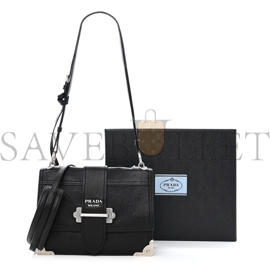 Pra*a glace calfskin large soft cahier bag black (23*17*8cm)