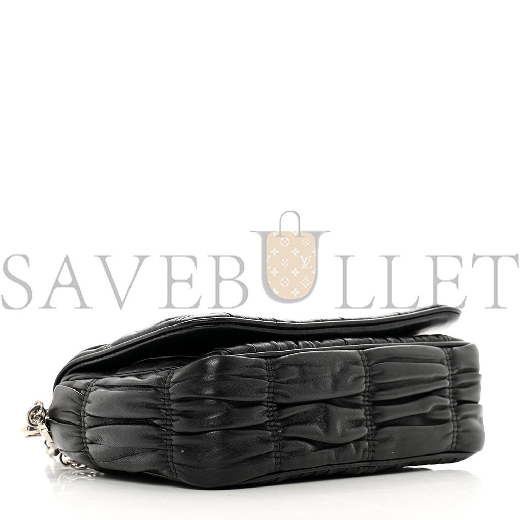 Pra*a nappa gaufre flap shoulder bag black (20*13*8cm)