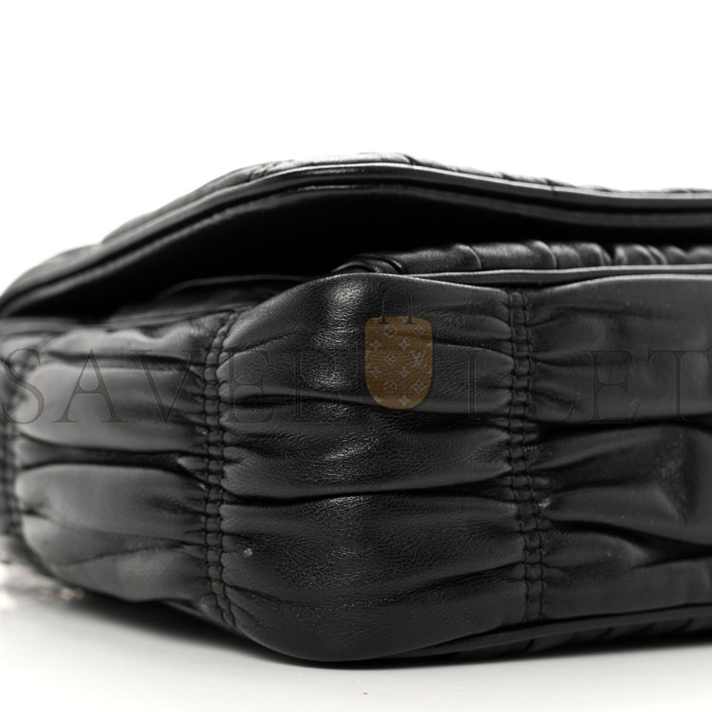 Pra*a nappa gaufre flap shoulder bag black (20*13*8cm)