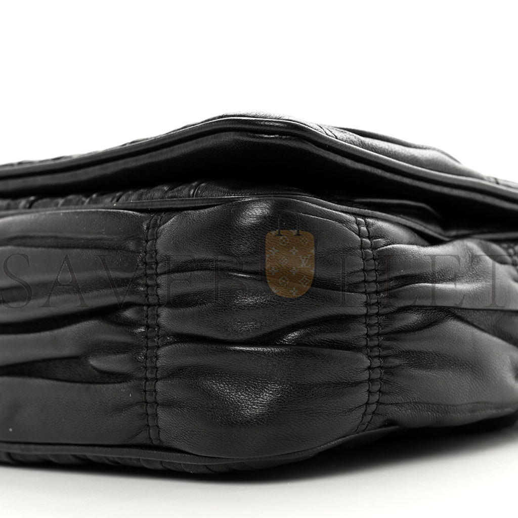 Pra*a nappa gaufre flap shoulder bag black (20*13*8cm)