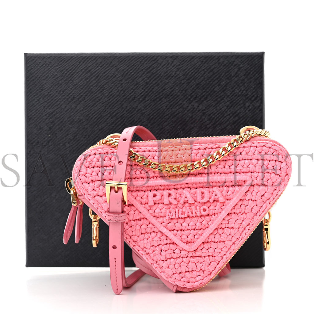 Pra*a raffia effect yarn crochet mini triangle pouch petal pink (15*10*5cm)