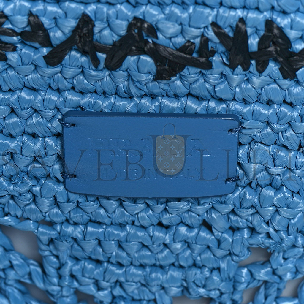 Pra*a raffia embroidered logo shopping tote bag celeste (50*41*19cm)