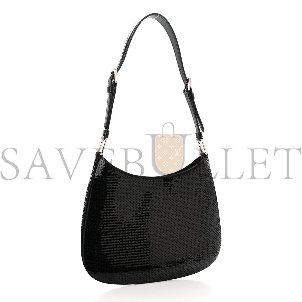 Pra*a paillettes sequin cleo shoulder bag black white (28*18*4cm)
