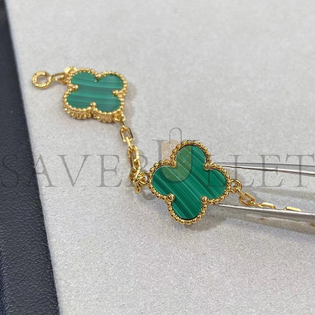 V*N CL*F arpels vintage alhambra bracelet, 5 motifs - yellow gold, malachite  vcarl80900