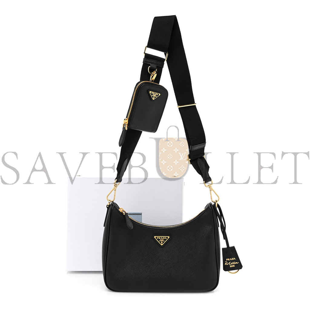Pra*a saffiano lux re-edition 2005 shoulder bag black (22*17*6cm)