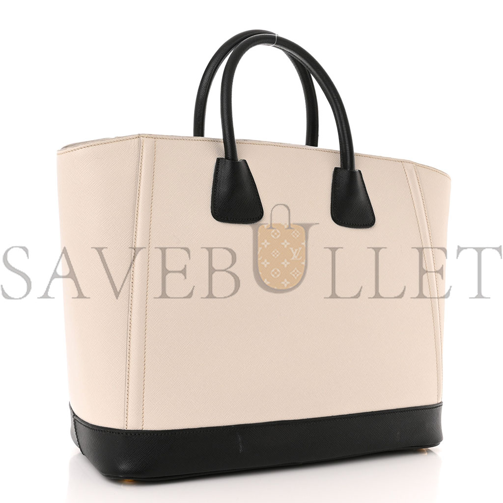 Pra*a saffiano medium bi-color top handle tote black talco (36*30*15cm)