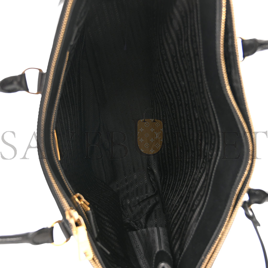 Pra*a saffiano lux extra large galleria double zip tote black (40*30*17cm)
