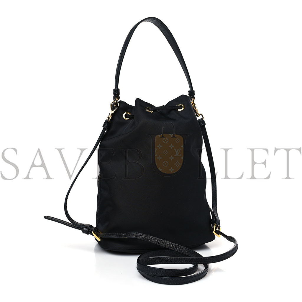 Pra*a saffiano tessuto nylon mini bucket crossbody bag black (23*18*11cm)