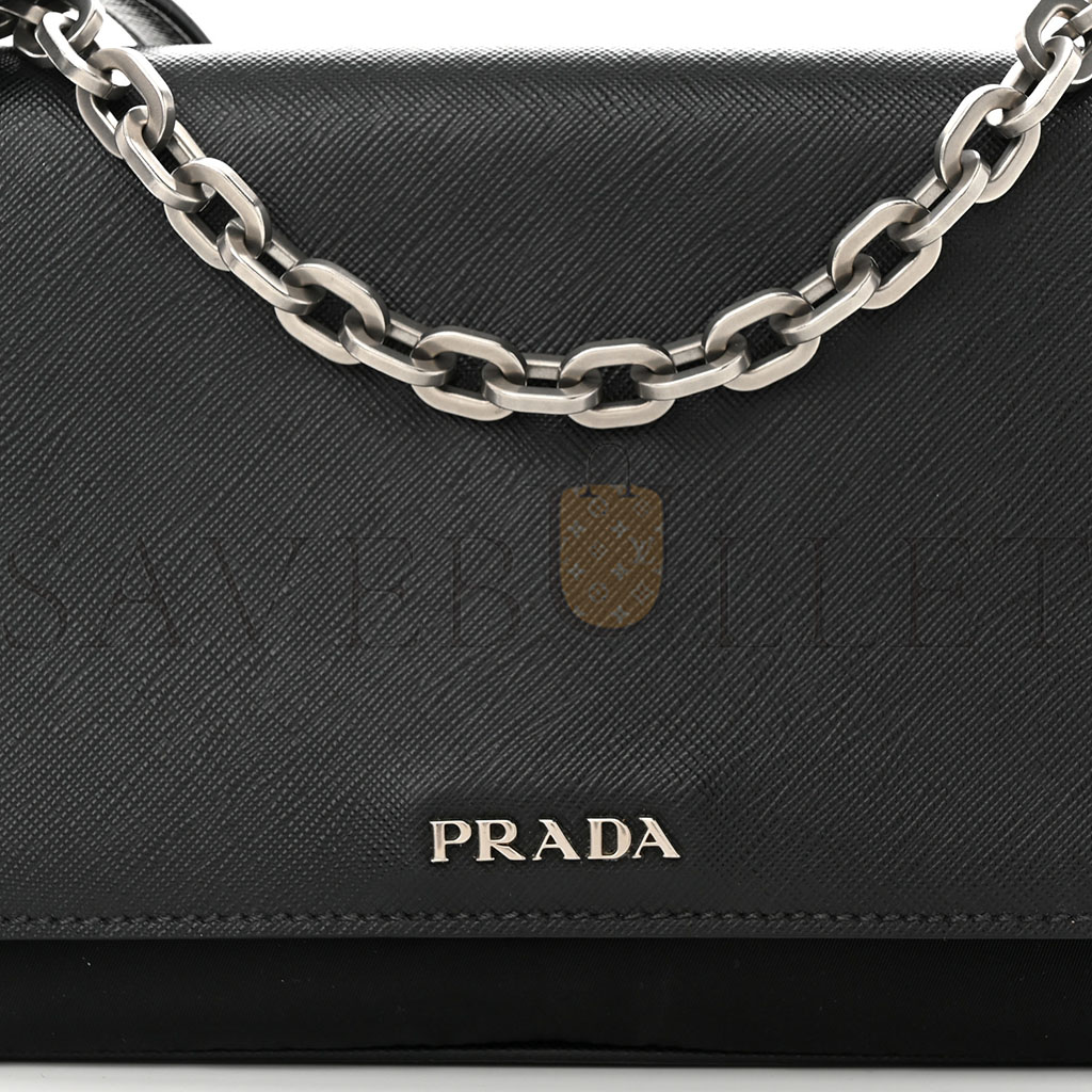 Pra*a saffiano tessuto nylon chain shoulder bag black (24*15*5cm)