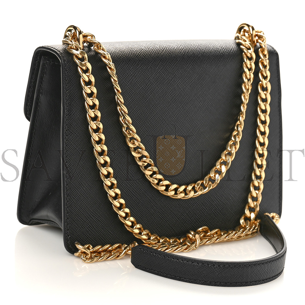 Pra*a saffiano soft calfskin chain shoulder bag black (20*13*6cm)