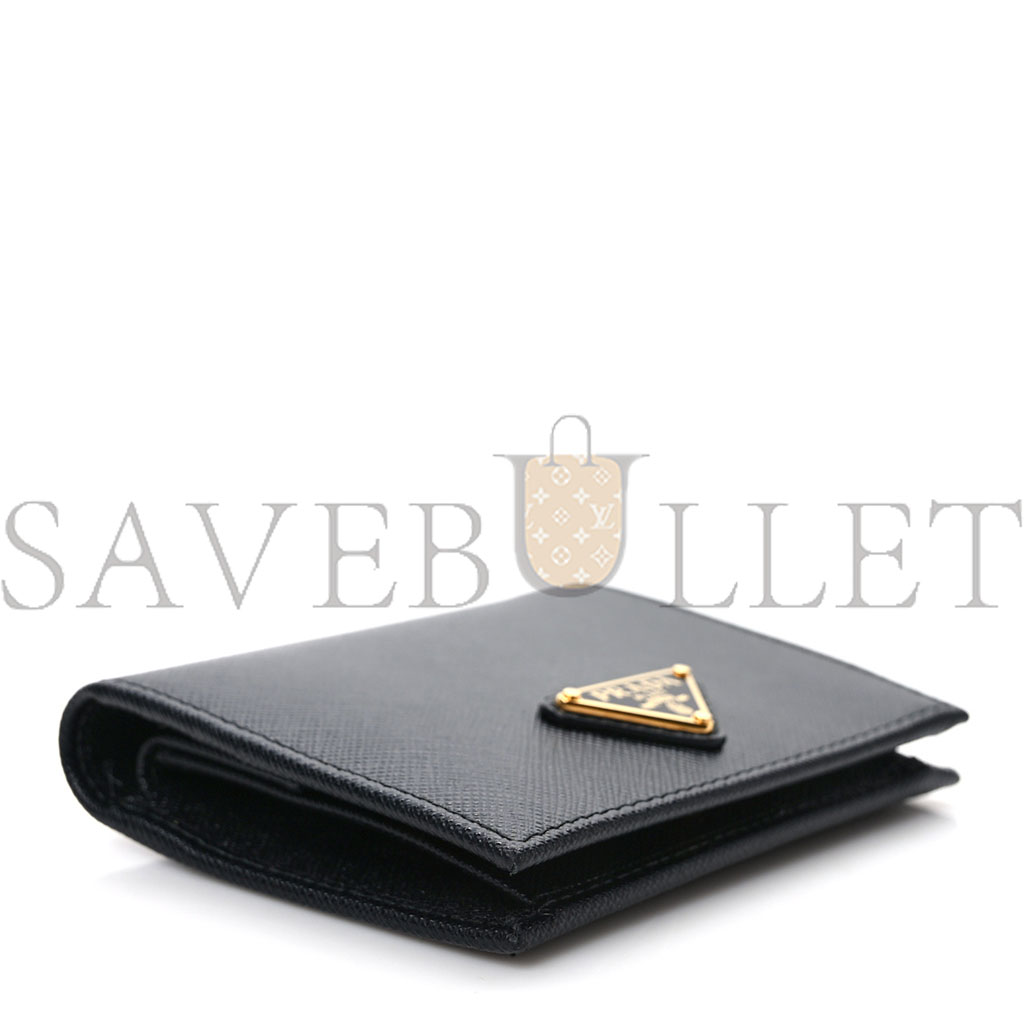 Pra*a saffiano triangle bi-fold wallet black (11*8*3cm)