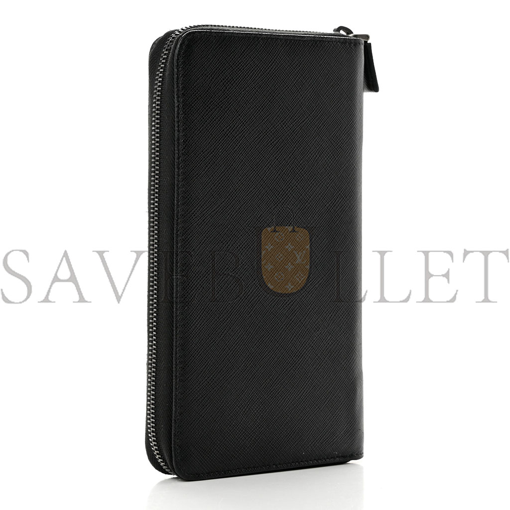 Pra*a saffiano metal large zip around travel wallet black (21*11*3cm)