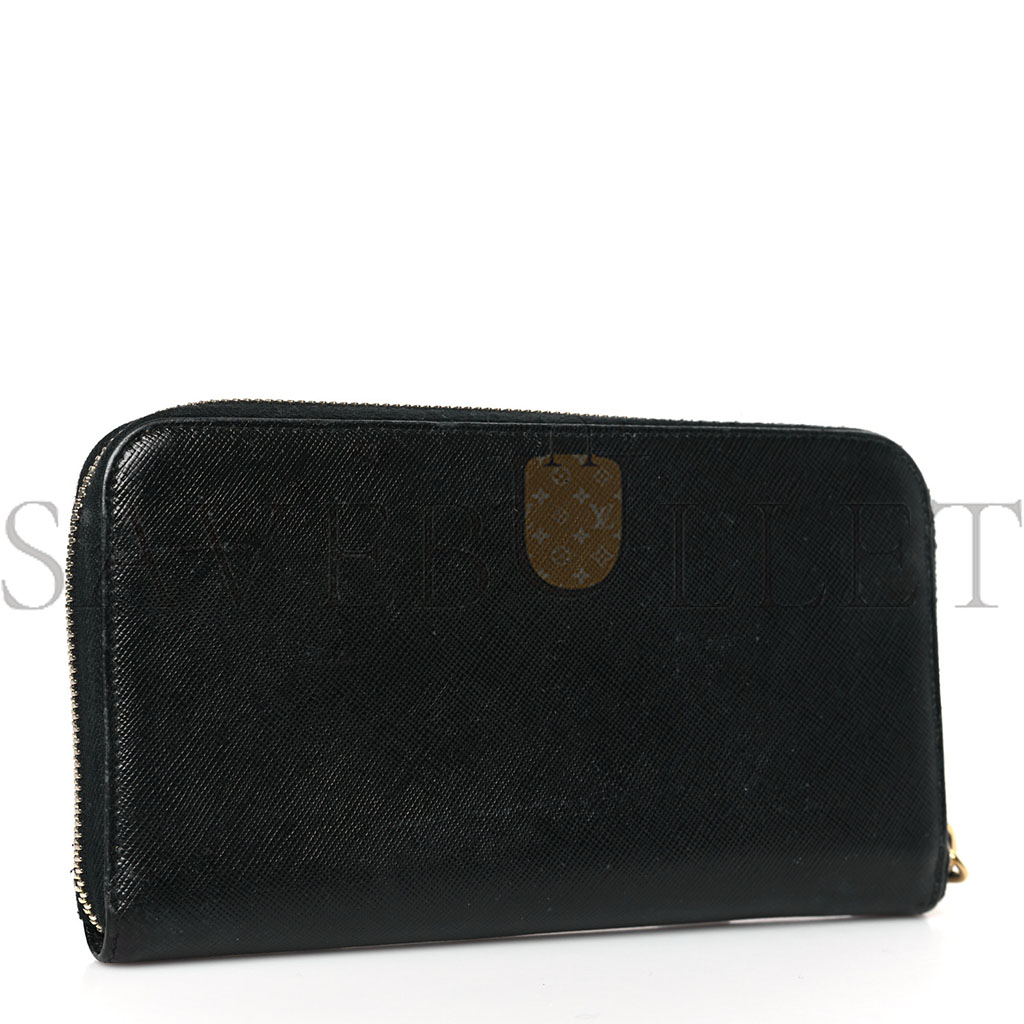 Pra*a saffiano metal zip around wallet black (18*10*2cm)