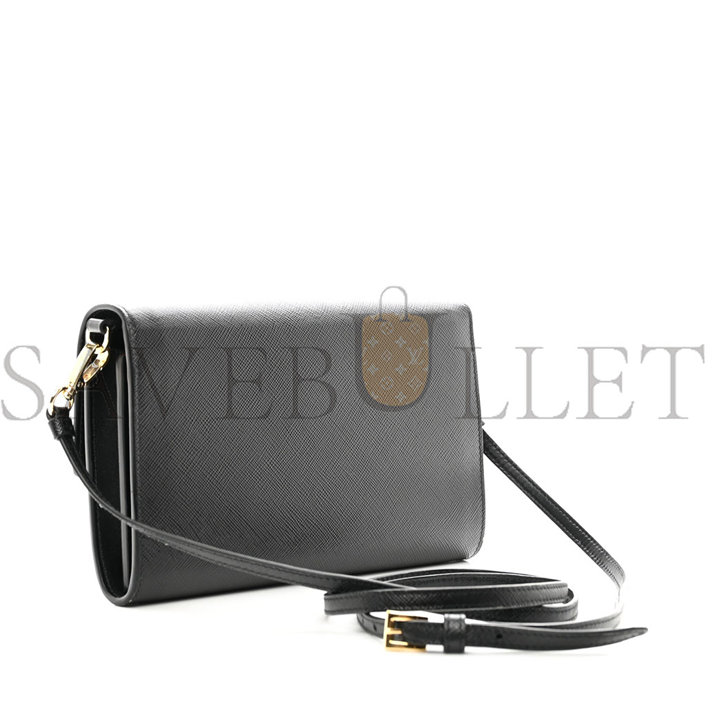 Pra*a saffiano wallet with shoulder strap black (21*14*4cm)