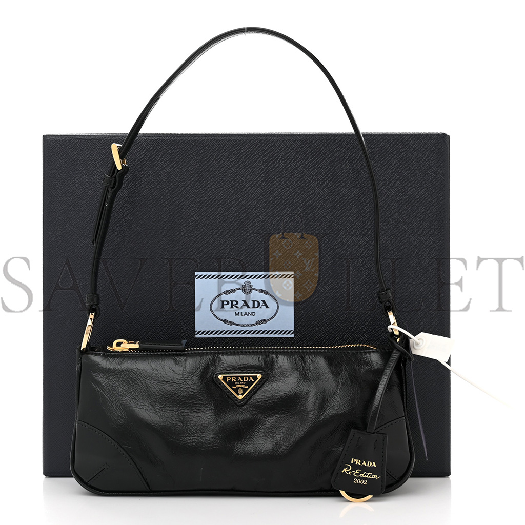 Pra*a vitello shine brushed calfskin re-edition 2002 shoulder bag black (24*10*6cm)