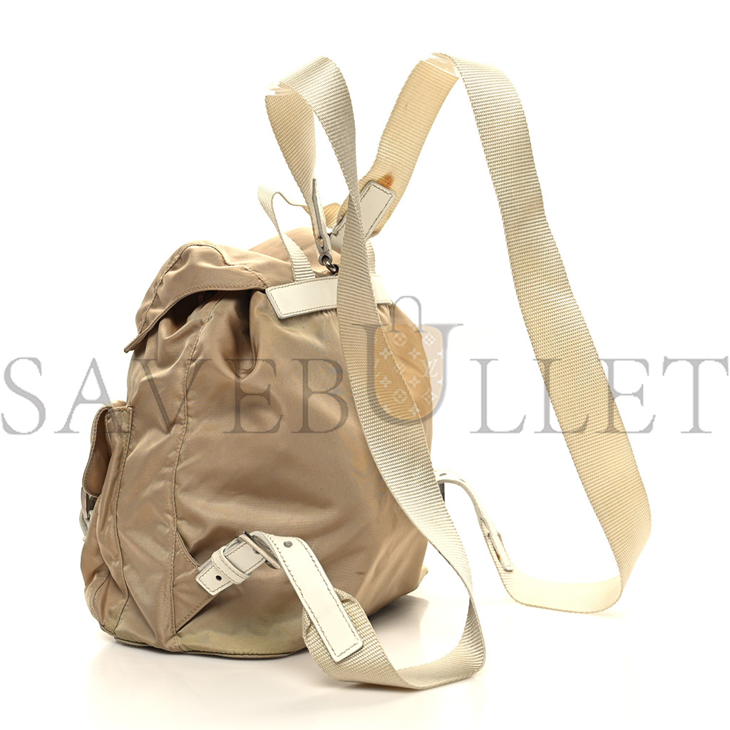 Pra*a tessuto nylon vela small backpack cammello blanco (25*24*12cm)