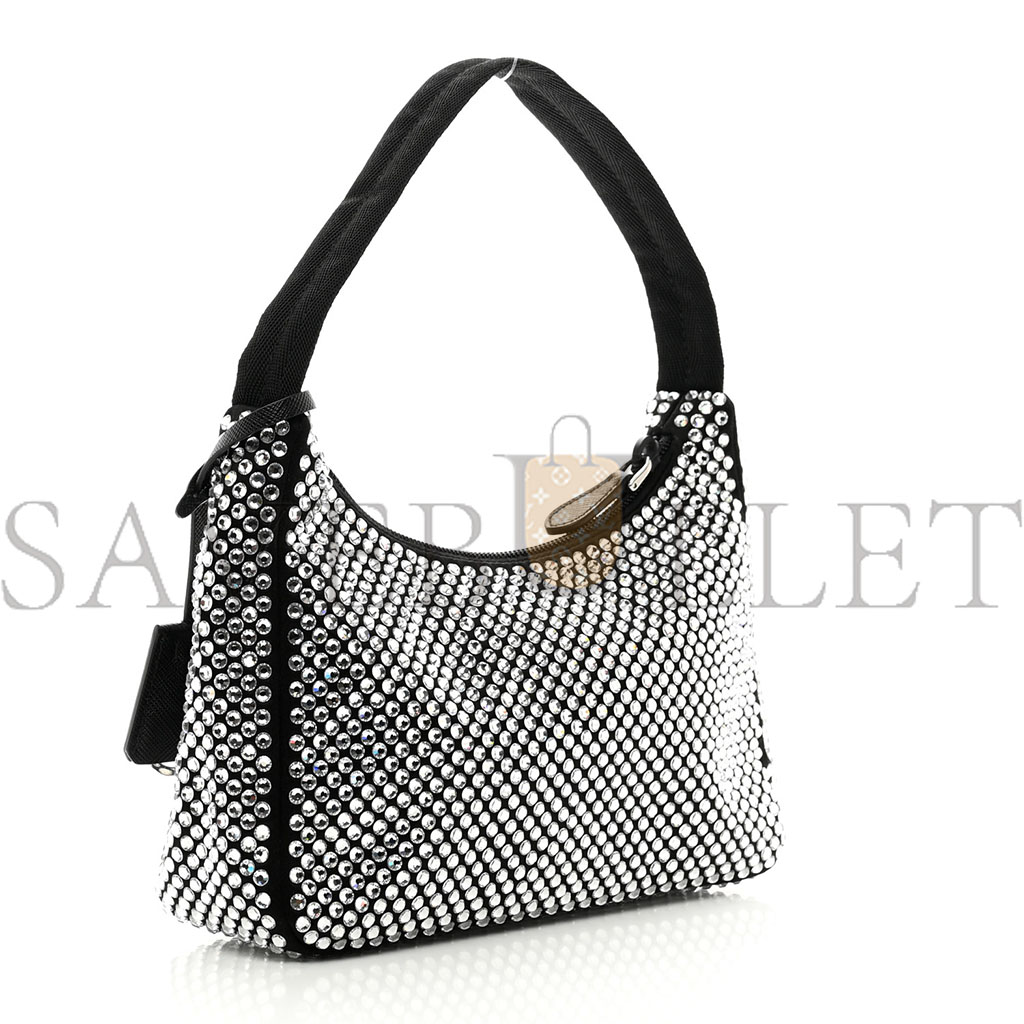 Pra*a satin crystal mini re-edition 2000 bag black (22*17*6cm)