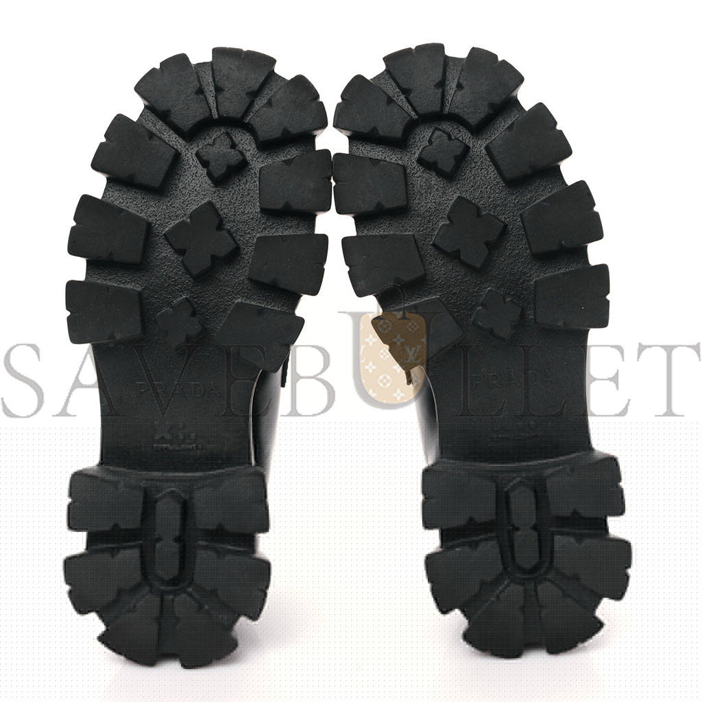 Pra*a spazzolato rois metal triangle logo mens monolith 55mm loafers 6 black