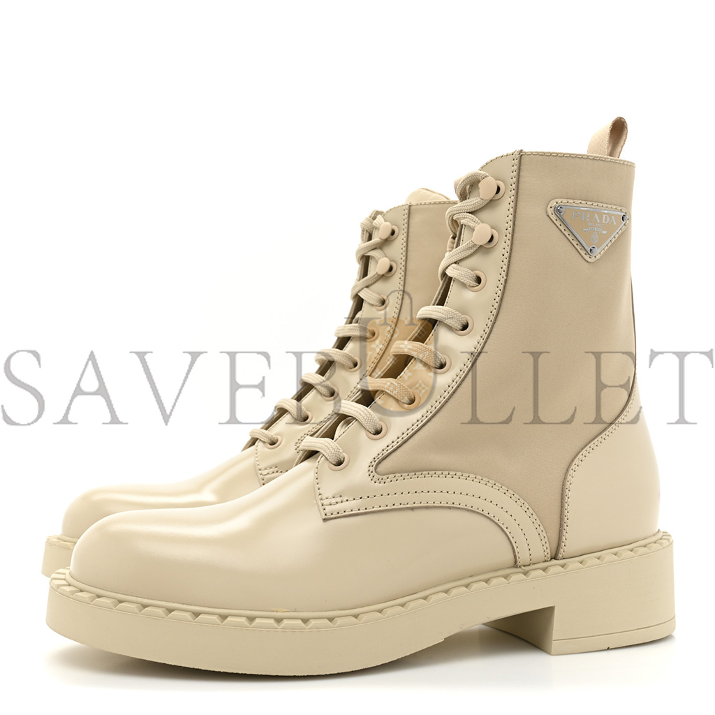 Pra*a spazzolato re-nylon metal triangle logo womens 50mm combat boots 39.5 deserto