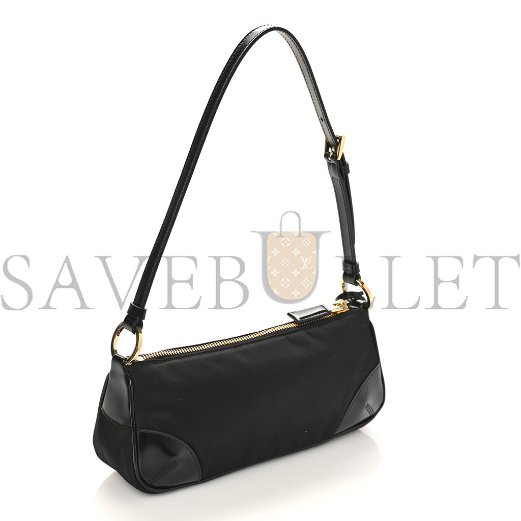 Pra*a tessuto nylon brushed calfskin re-edition 2002 shoulder bag black (24*11*6cm)
