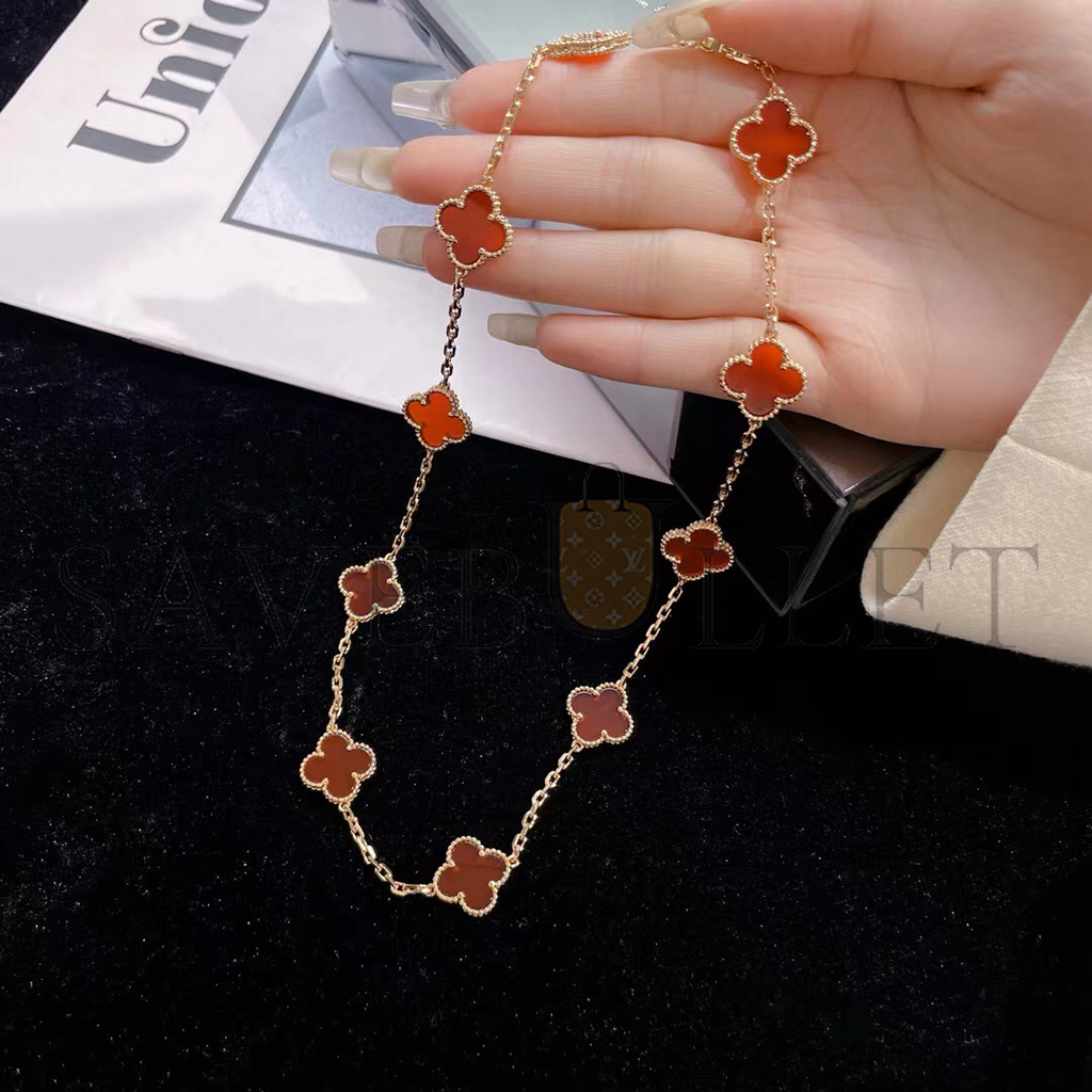 V*N CL*F arpels vintage alhambra necklace, 10 motifs - yellow gold, carnelian  vcard40600