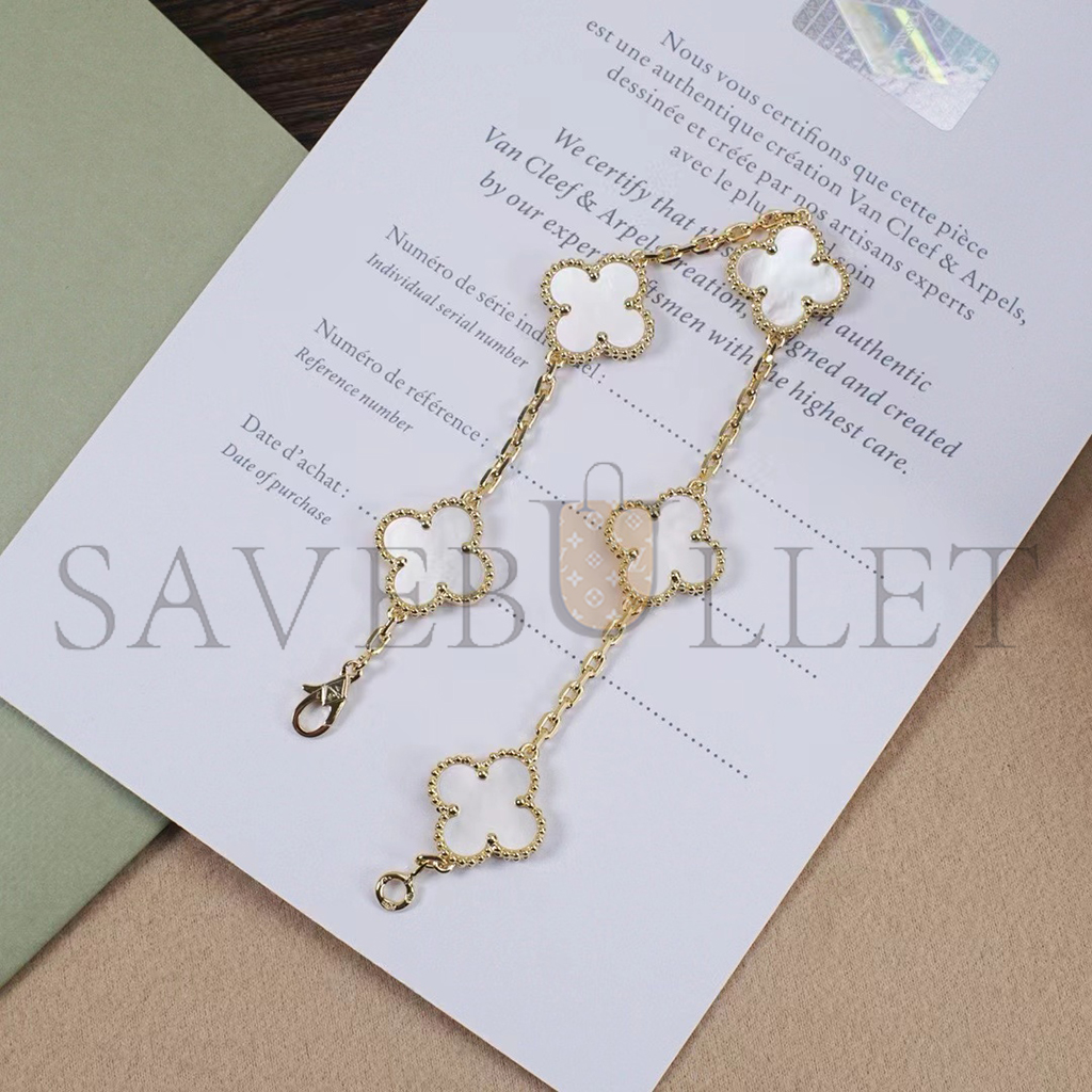 V*N CL*F arpels vintage alhambra bracelet, 5 motifs - yellow gold, mother-of-pearl  vcara41800