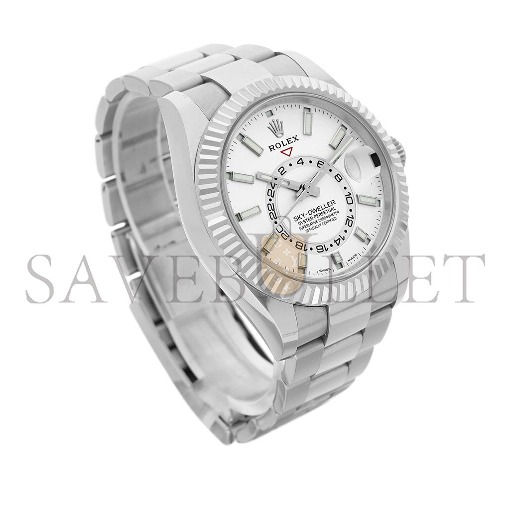 R*l*x sky-dweller stainless steel annual calendar dual time zone wristwatch with white gold 326934