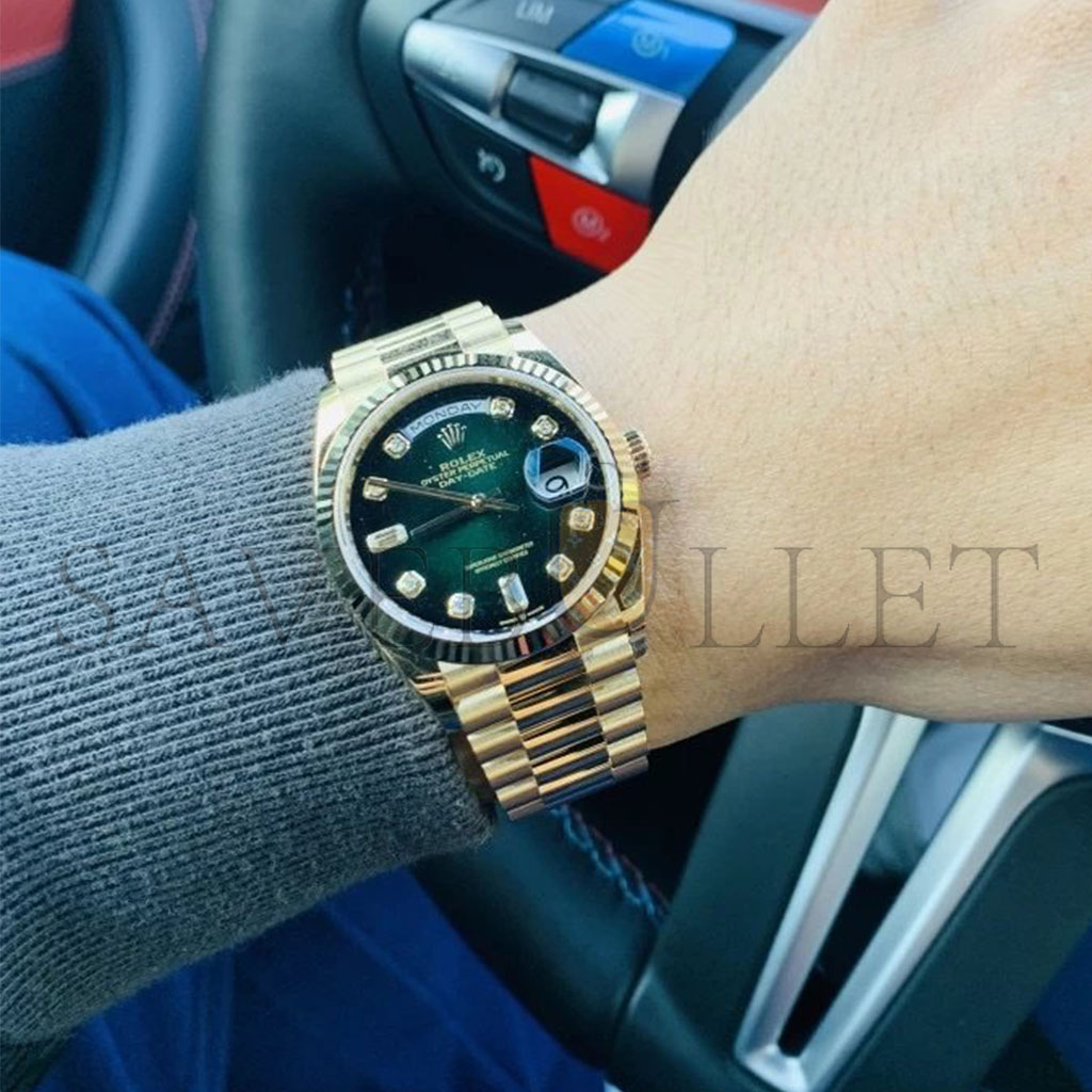 R*l*x day-date series gold steel band watch 128238-0069