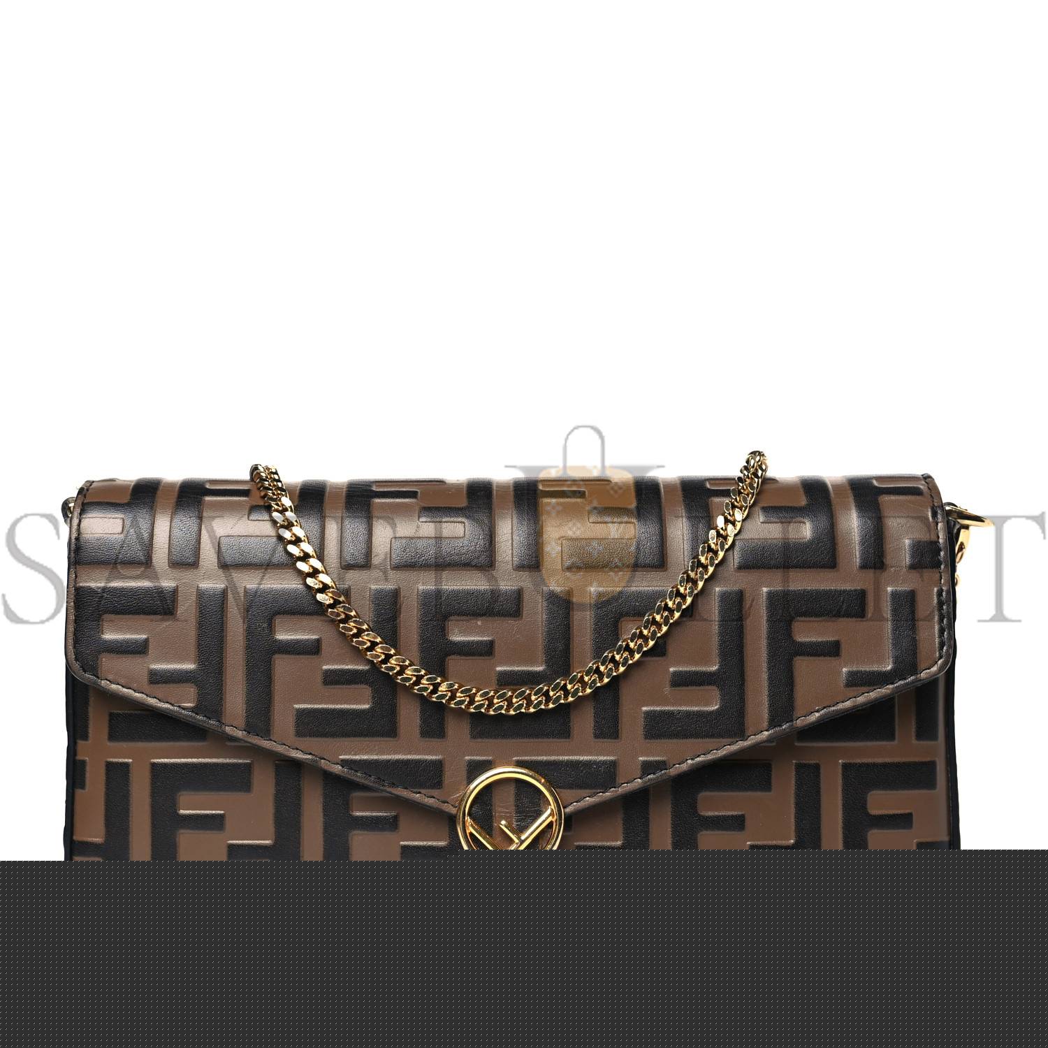 F**di vitello soft f is F**di bi-color ff 1974 embossed envelope wallet on chain with pouches maya black (21*12*3cm)