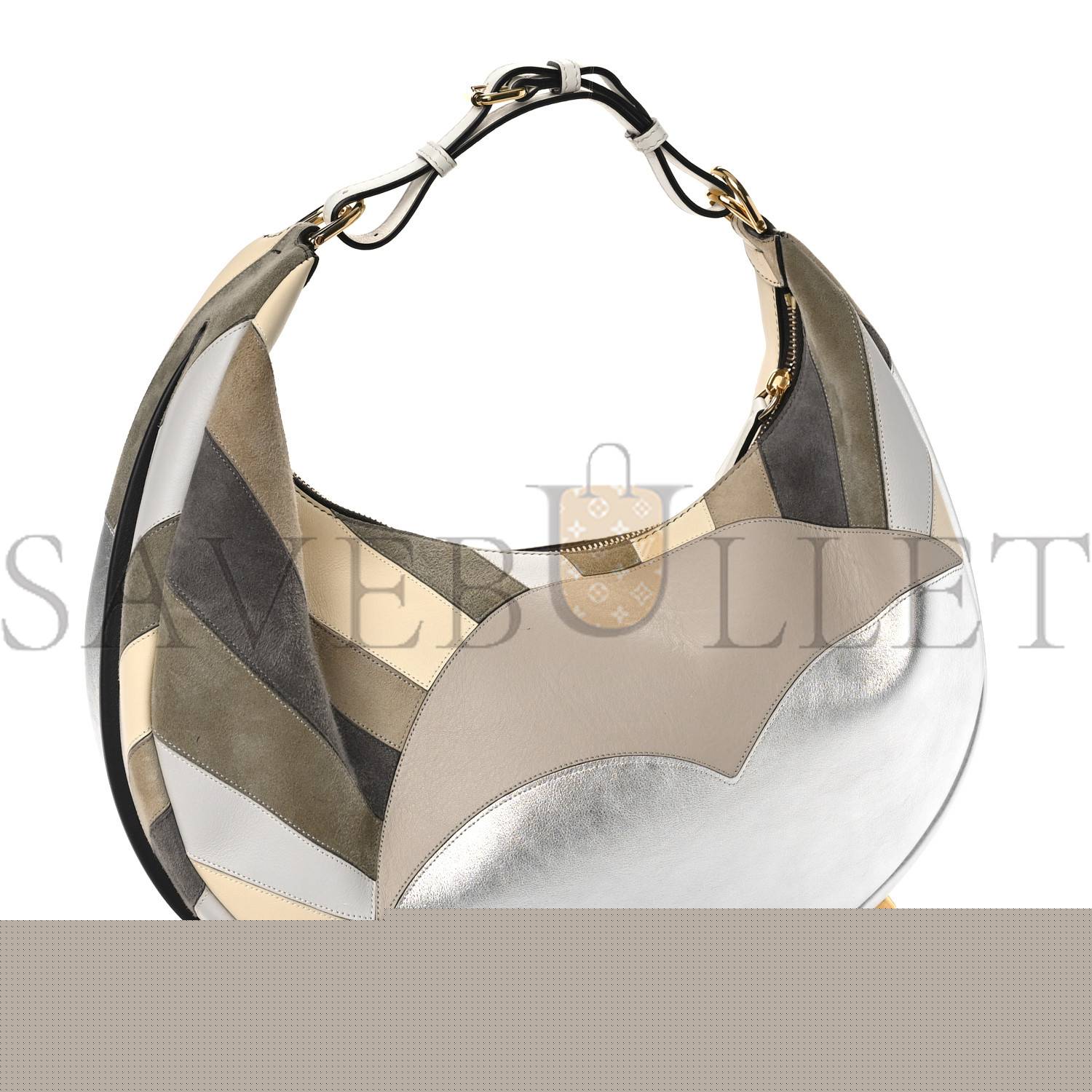 F**di vitello seta goatskin suede sun cloud inlay medium F**digraphy hobo bag multicolor white ice (33*30*11cm)