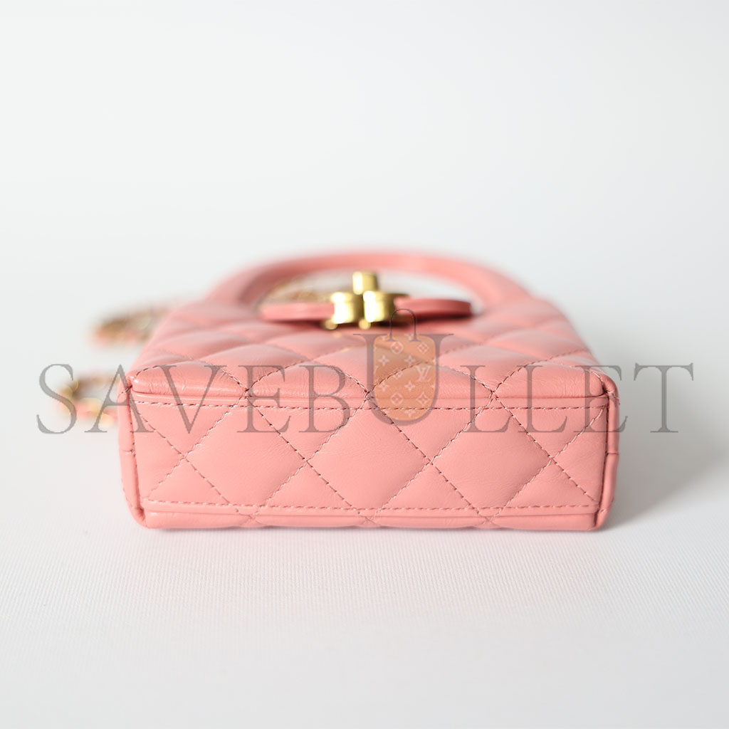Ch*el master kelly mini, pink calfskin with gold hardware (12.5*8.3*4cm)