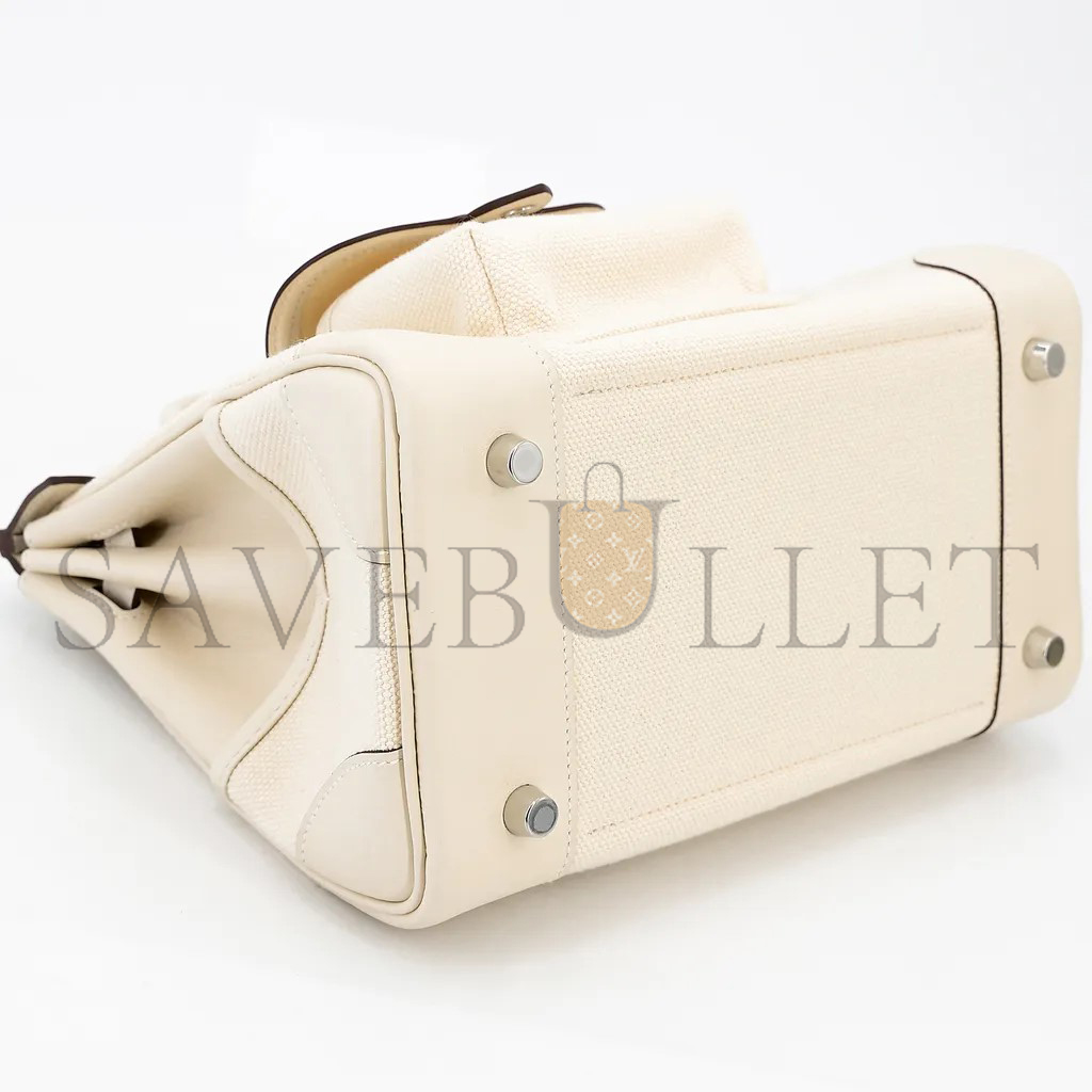 H**mes master birkin 25 cream white leather canvas silver buckle 1305777953 (25*20*13cm)