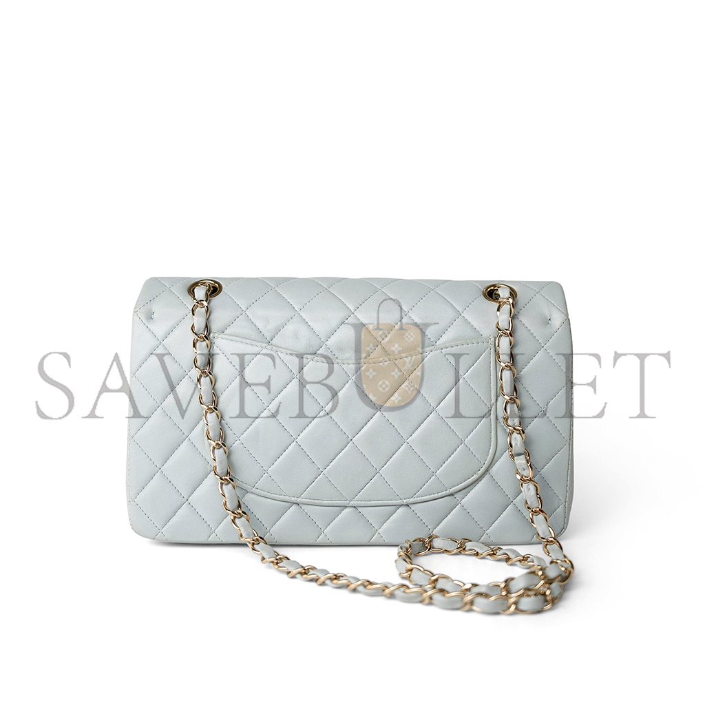 Ch*el vintage light blue lambskin quilted classic flap medium gold hardware (25.5*15*7cm)