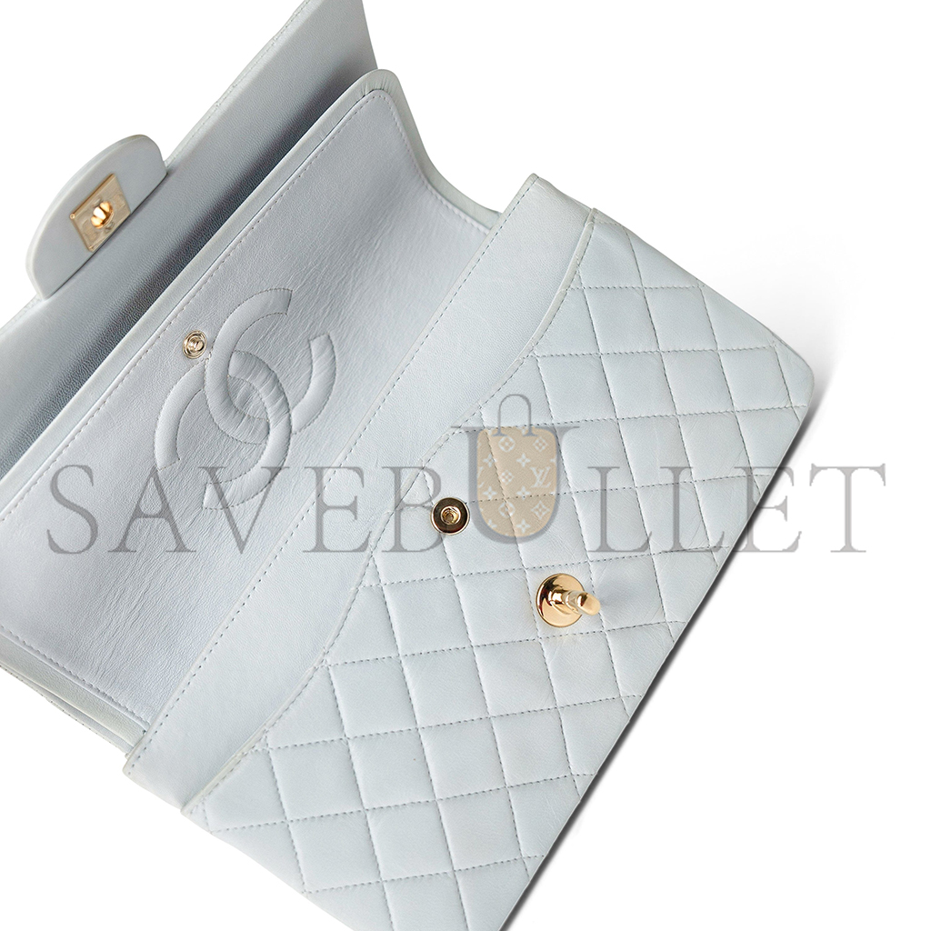 Ch*el vintage light blue lambskin quilted classic flap medium gold hardware (25.5*15*7cm)
