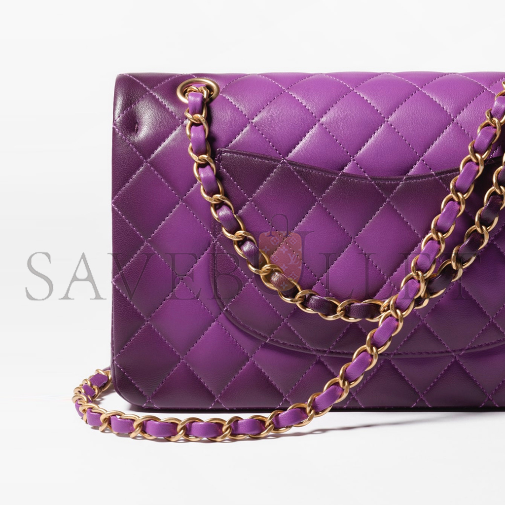 Ch*el mini bag with top handle, shiny lambskin & gold-tone metal (25.5*14*6.5cm)