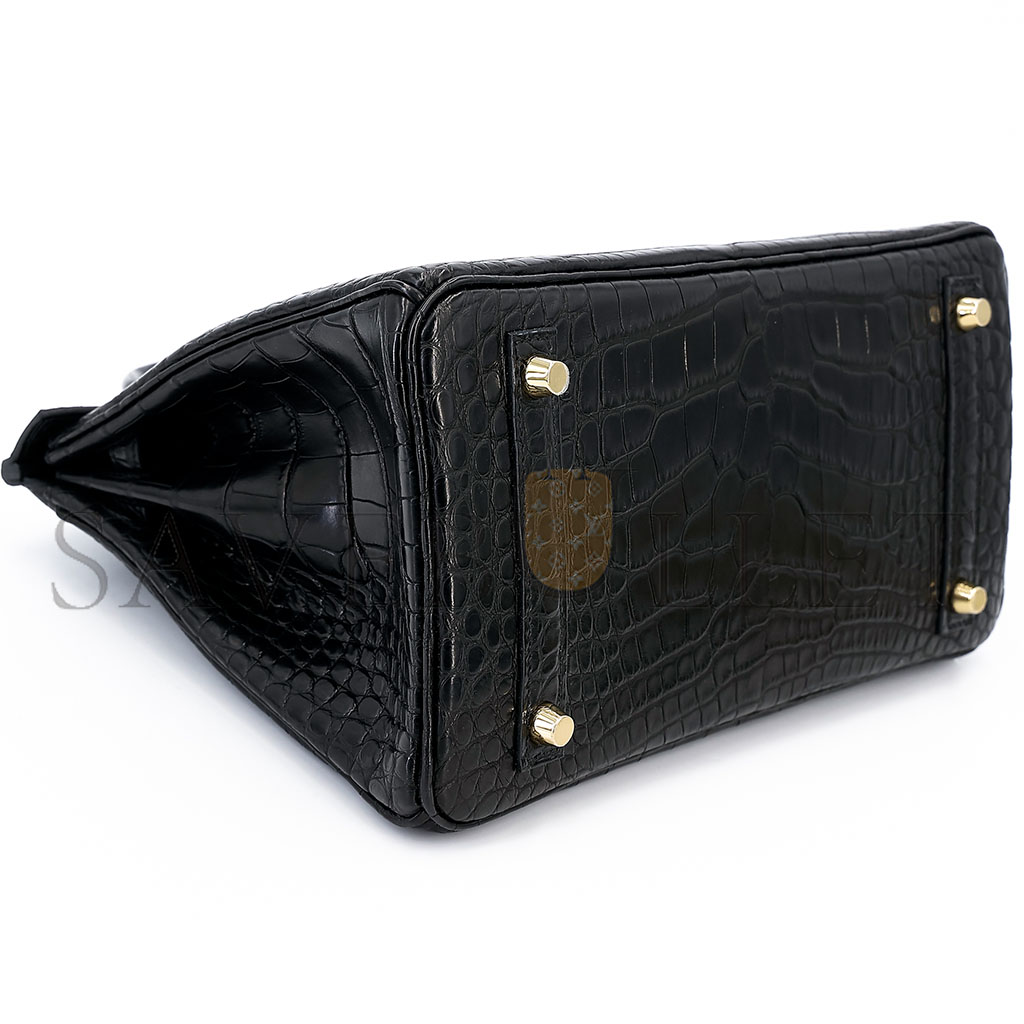 H**mes master birkin 25 89 black alligator matte gold buckle bag 8222496586 (25*20*13cm)