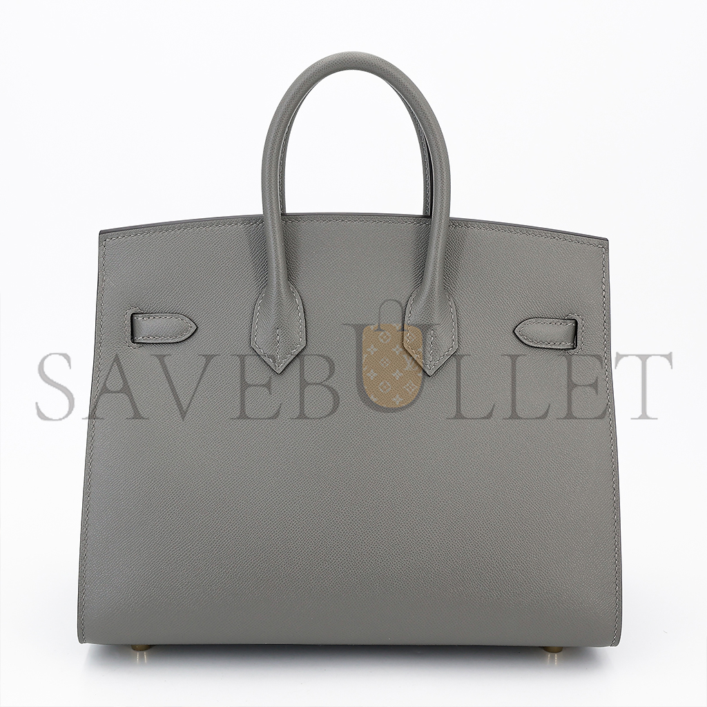 H**mes master birkin 25 outseam 0l gris meyer cumulonimbus gray leather gold button 9117444335 (25*20*13cm)