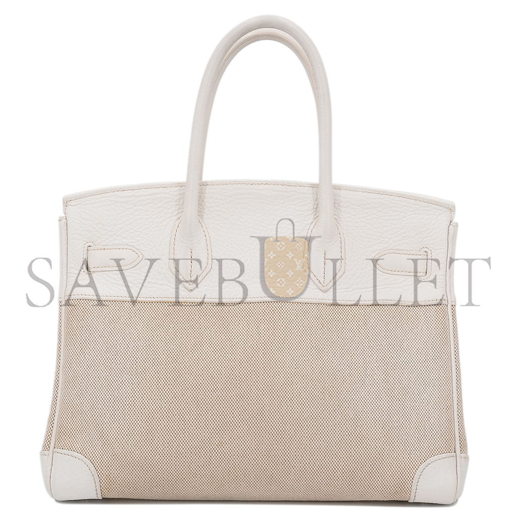 H**mes birkin 35 cowhide white canvas silver buckle bag 10080269 (35*24*18cm)