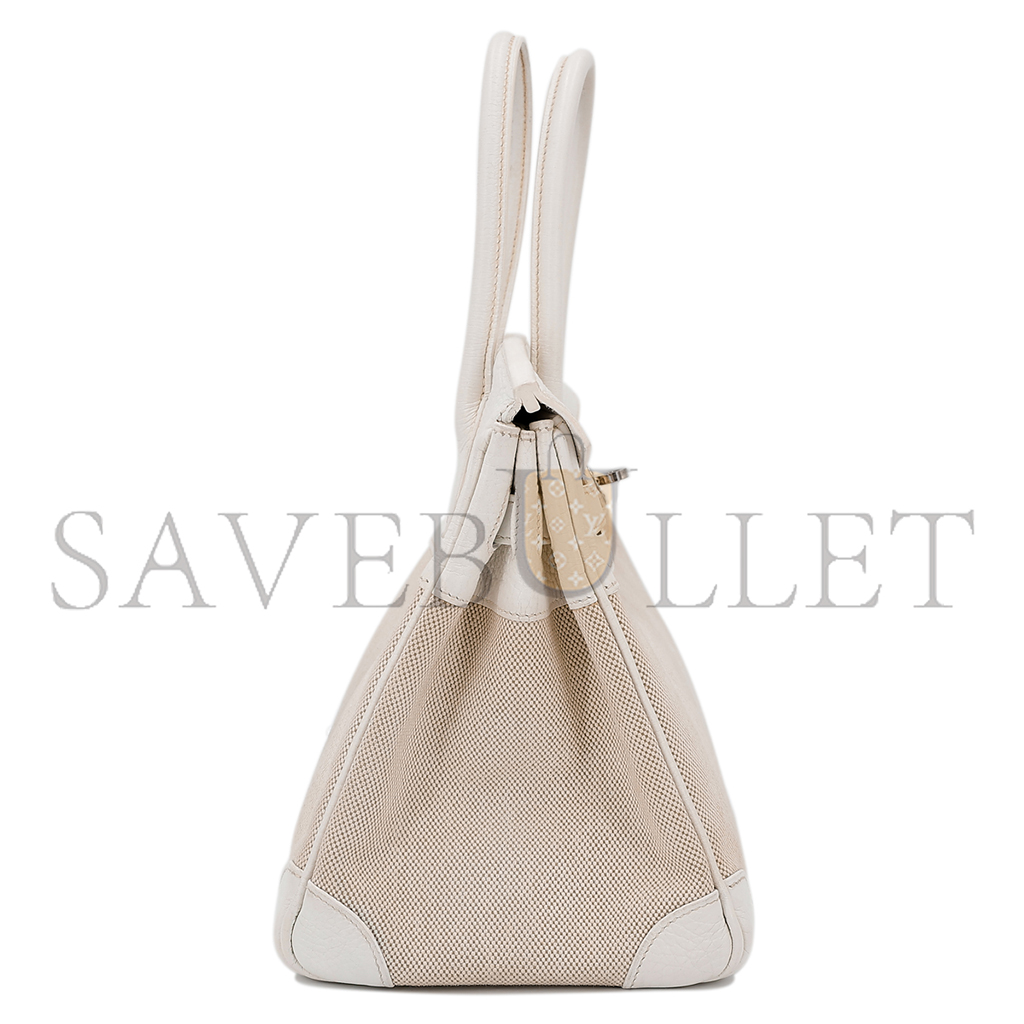 H**mes birkin 35 cowhide white canvas silver buckle bag 10080269 (35*24*18cm)